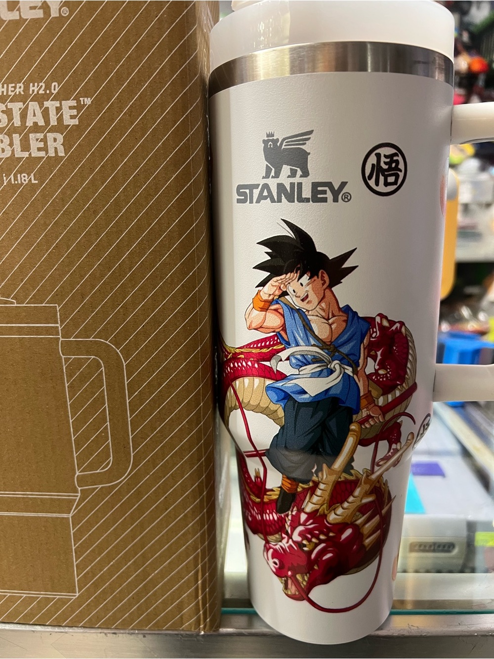 Stanley White Travel Tumbler with Colorful Goku Artwork